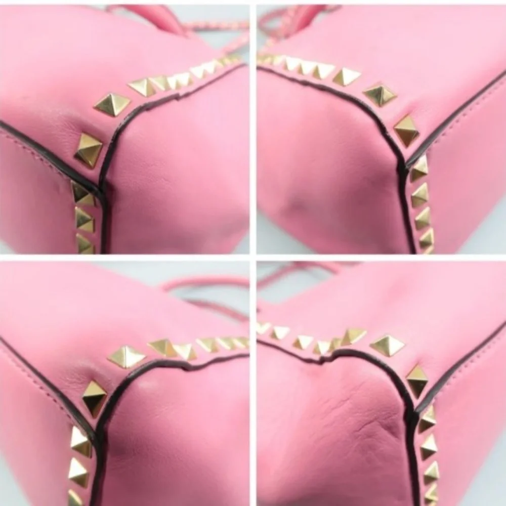 100% Authentic VALENTINO GARAVANI Rockstud Pink Leather Satchel Bag - Picture 6 of 12